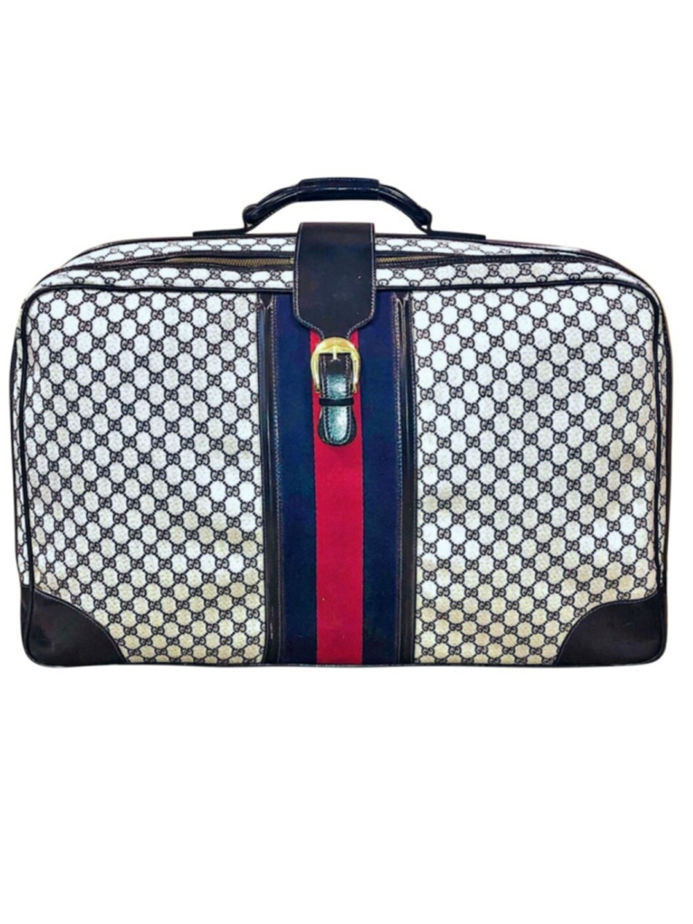 GUCCI SUPREME Sherry Line Navy GG Web Monogram Navy Suitcase COA